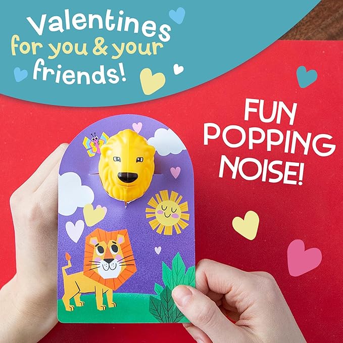 Peaceable Kingdom Valentine's Day Gift for Kids, Fun Party Favors for Classroom, Goodie Bag Stuffers - 6 Animal Tube Poppers
