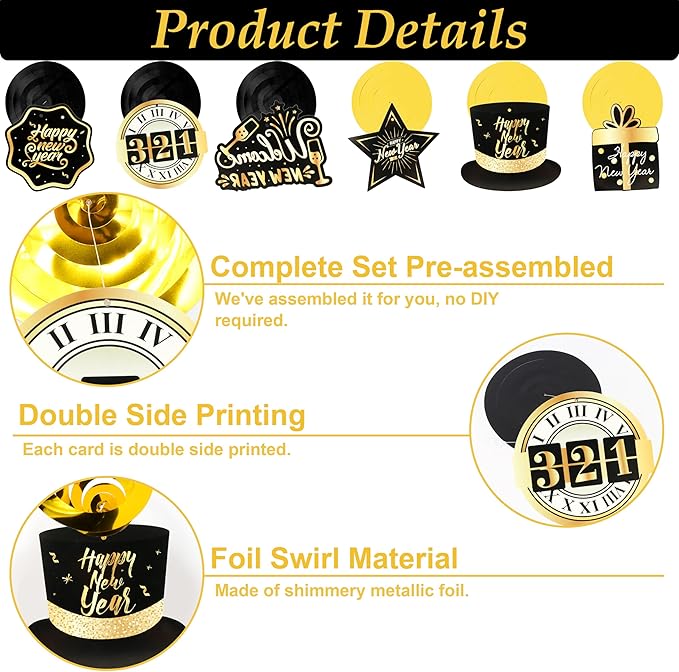 New Year Party Decorations 2026 New Years Eve Decorations Kit Black Gold Nye Decorations Happy New Year Banner New Years Eve Party Supplies 2026