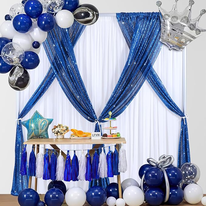B-COOL Royal Blue Sequin Backdrop Curtains 4 Packs 2ftx8ft Sparkle Backdrop Fabric Sparkly Drapes for Party Ceremony Wedding Birthday Decorations