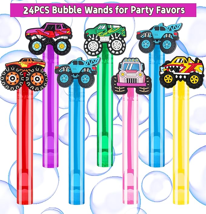 24Pcs Truck Bubble Wands for Birthday Party Favors Decorations, Durable Truck Bubble Toys for Kids Pinata Goodie Bag Stuffers & Classroom Prizes