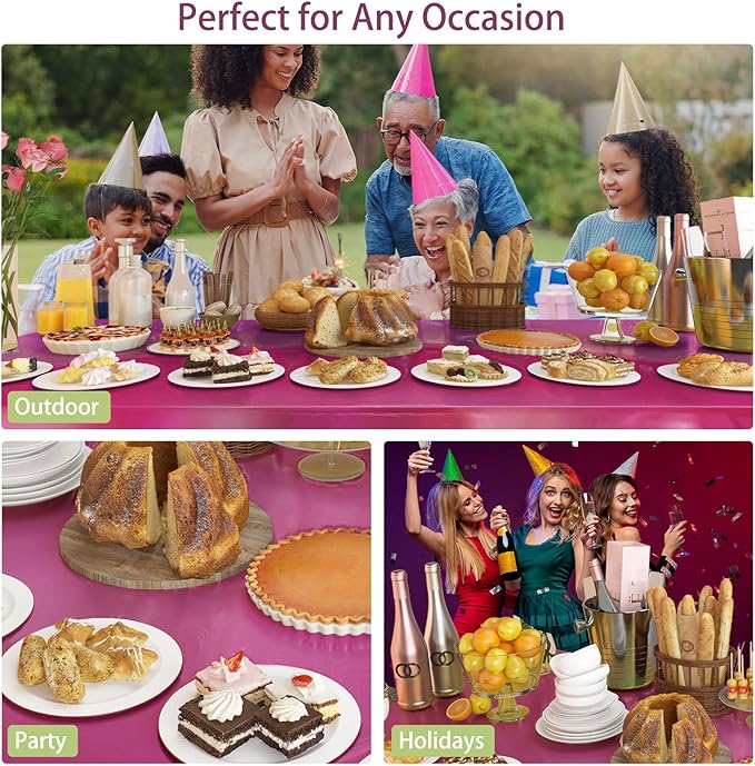 4 Pack Iridescent Plastic Tablecloths Disposable Table Cover Sparkly Foil Table Cloth for Rectangle Tables Party Decorations Birthday Princess Bridal Wedding Christmas Hot Pink, 54 x 108 Inch