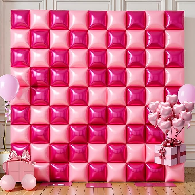 50 PCS Hot Pink Square Foil Balloons, Reusable Double Sided Mylar Balloons for DIY Balloon Arch & Wall Backdrop, Ideal for Wedding Birthday Bachelorette Graduation Baby Shower Party Decorations