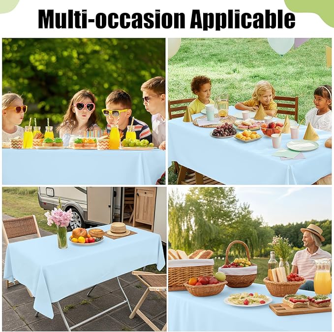 Smiry Disposable Table Cloth - 10 Pack, 54 x 108 Inch Waterproof Rectangle Tablecloths for Parties, Decorative Plastic Table Cover, Leakproof & Sturdy, Baby Blue