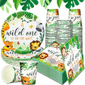 200 Pcs Jungle Safari Baby Shower Paper Plates Napkins Cups Baby Shower Party Supplies Tableware Set Jungle Animal Disposable Cup Napkin for 50 Guest Girls Spring Party Decoration