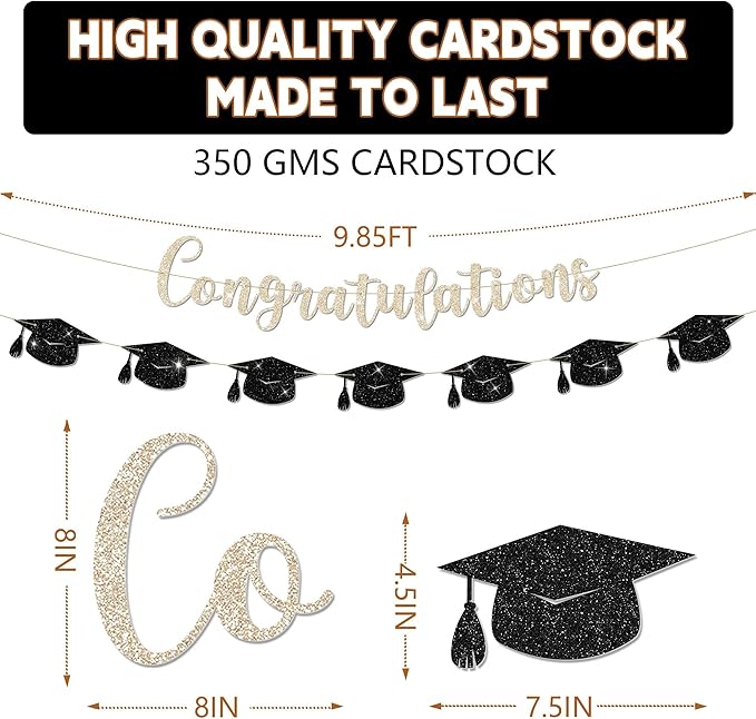 Congratulations Banner - 9 ft Pre-Strung Graduation Banner, Graduation Party Decorations & Decor for Elementary, 5th Grade, 8th Grade, High School, College, Congrats Grad Sign