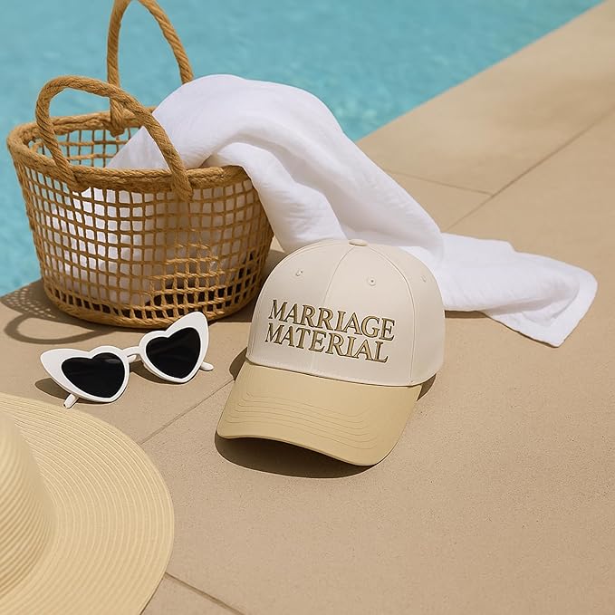 Marriage Material Hat | Trucker Hat Set for Bride and Wifey | Bride Hat for Wedding, Honeymoon, Bridal Shower