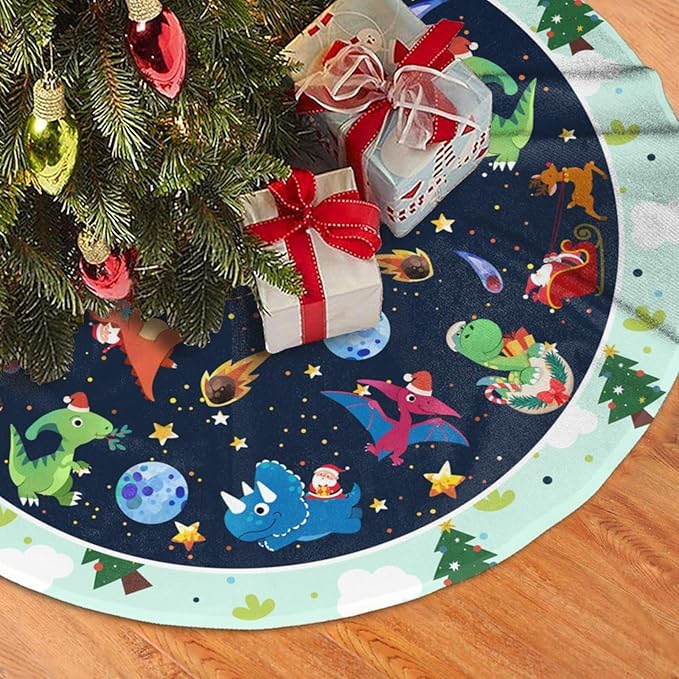 Cute Dinosaur Christmas Tree Skirt Xmas Tree Mat Halloween Christmas Tree Ornaments Decorations Holiday Party Indoor Outdoor 30"