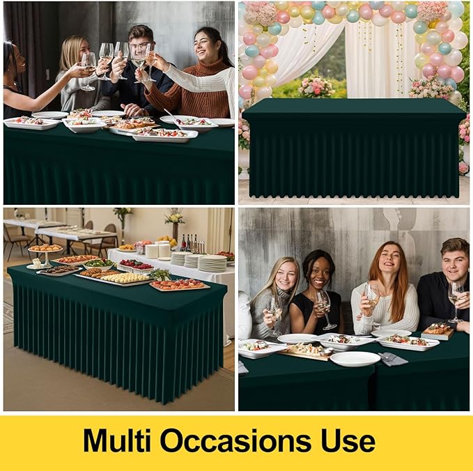 Smiry Spandex Tablecloth 2 Pack, Elastic Fitted Stretch Tablecloth for 8FT Rectangle Tables, Waterproof Washable Table Cover Skirt for Wedding, Banquet & Parties (Hunter Green, 96Lx30Wx30H Inch)