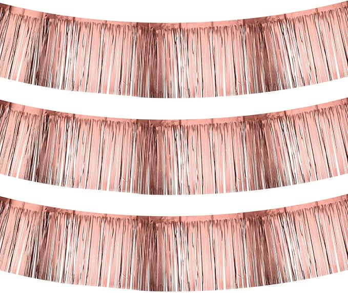 PATIKIL Foil Fringe Garland 10 Feet, 3 Pack Metallic Tinsel Streamers Fringe Banner Wall Hanging Curtain Backdrop for Wedding Birthday Christmas New Year Party Decoration, Rose Gold