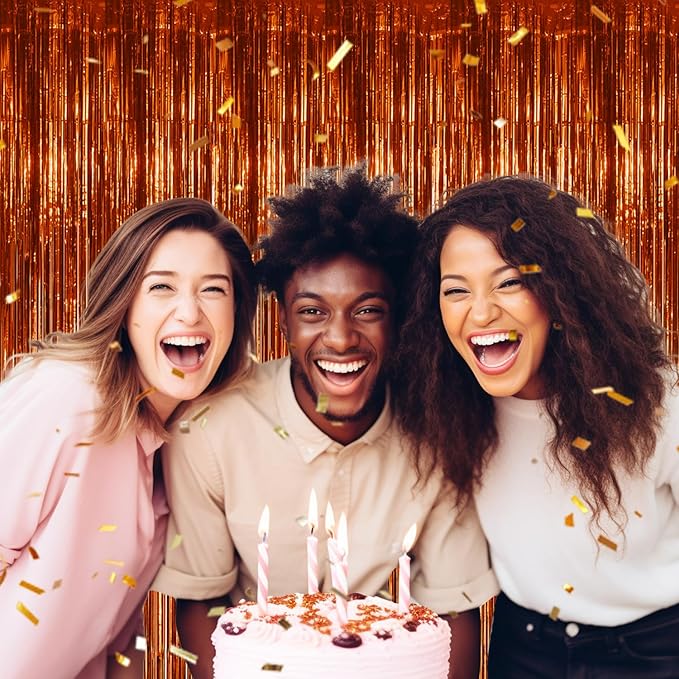 2 Pack Foil Fringe Backdrop - Bronze Shiny Tinsel Curtains for Party Decoration/Photo Booth Props - 3.3x6.6 FT Metallic Foil Backdrop for Birthday, Wedding, Graduation, Christmas.