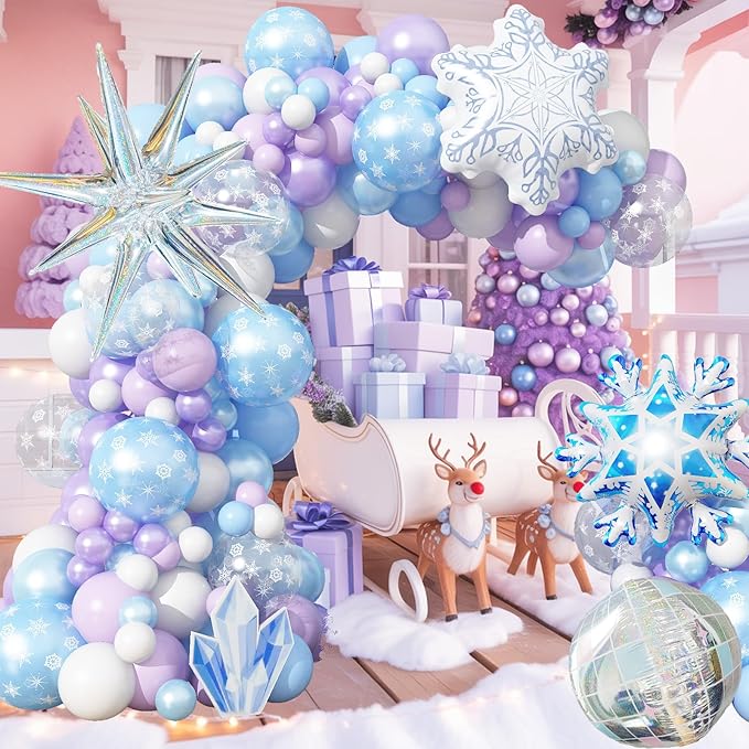 Winter Snowflake Balloon Arch Garland Kit, Winter Wonderlan Decorations Iridescent Blue Purple Balloons for Snow Onederland Princess Christmas Baby Its Cold Outside Baby Shower Birthday Party Supplies