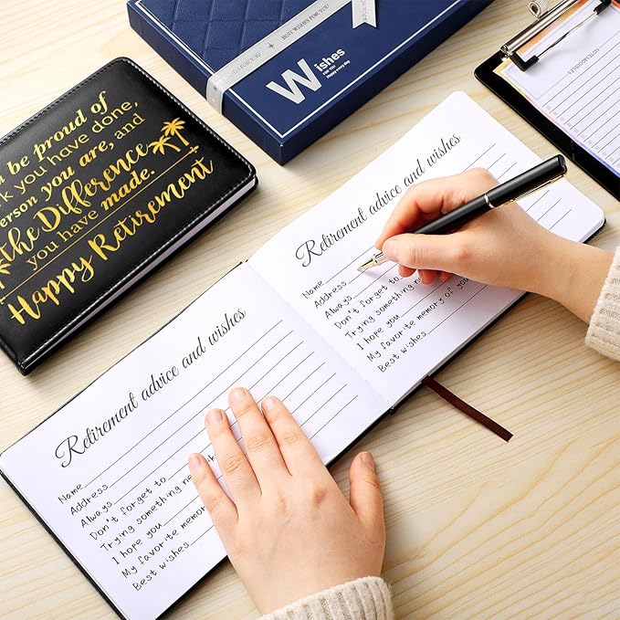 Ctosree Retirement Guest Book with Signature Pen Retirement Party Gift Supplies for Women Men Office Colleague Advice and Wishes Decorations(Elegant)