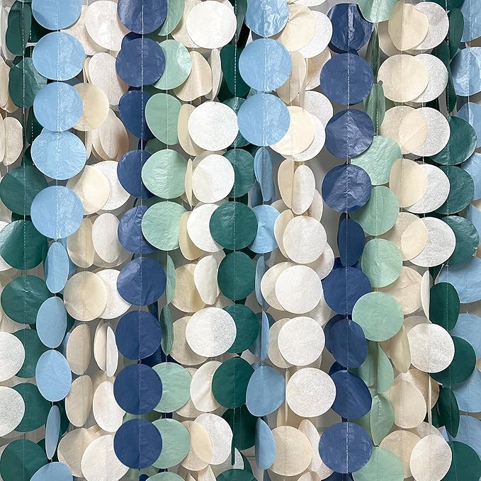 205 Ft Sage Green Dusty Blue Khaki Beige Circle Dot Backdrop Garland Tissue Paper Polka Dots Hanging Streamer for Baby Shower Birthday Wedding One Silly Goose Themed Party Decorations Supplies