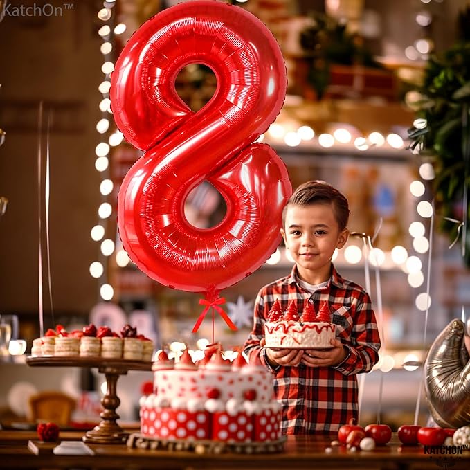 KatchOn, Giant, Red 8 Balloon Number - 40 Inch | Number 8 Balloon, 8th Birthday Decoration Boy | 8 Year Old Balloon, 8 Year Old Birthday Decorations | Number Balloons for Anniversary Decorations
