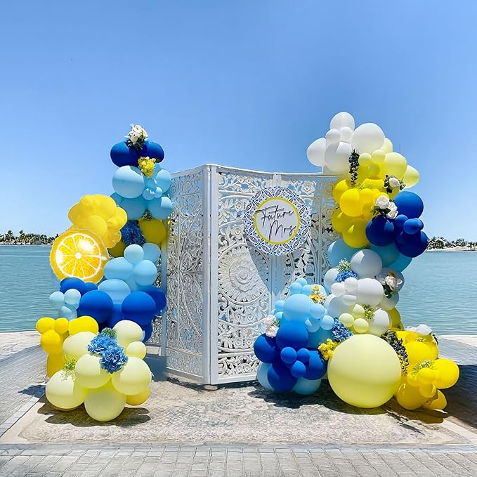 Lemon Royal Blue Yellow Balloon Garland Arch Kit with Lemon Foil Balloons for amalfi last toast on the coast Bachelorette Bridal Shower Decorations Main Squeeze Party Supplies