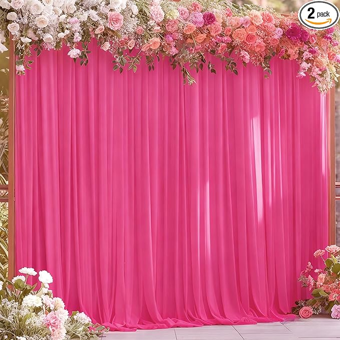 8x10FT Hot Pink Backdrop Curtains for Wedding Parties, Wrinkle Free Polyester Fuchsia Photography Backdrop Drapes for Baby Shower Birthday Parties Valentines Decorations 4x10ft,2 Panels