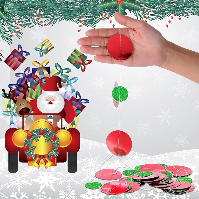 Outus 5 Pieces Red Round Dots Garland Easter Graduation Party Hanging Decor Each Length 13.1ft Glitter Paper Dot Streamers for Birthday Wedding Classroom (Green)