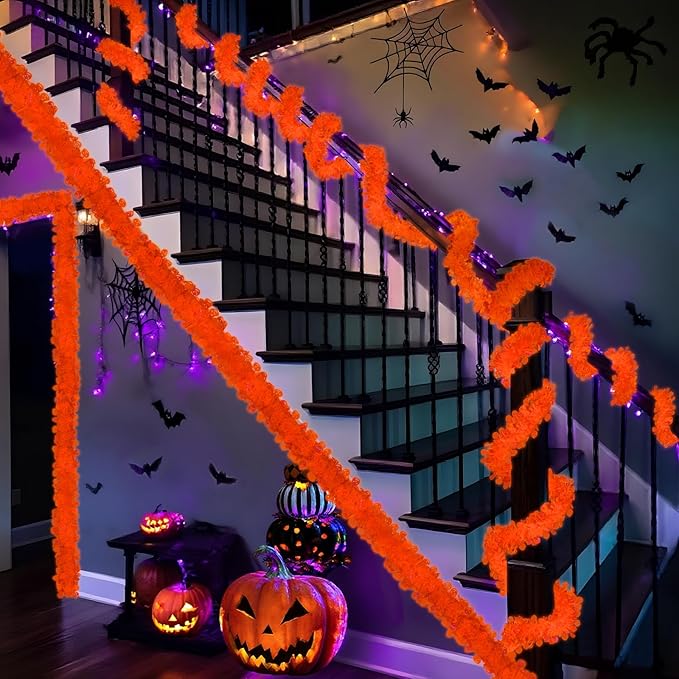 Mega-L Neon Halloween Party Decorations, 26ft Fluorescent Orange Pumpkin Garland Banner Glow in the Dark Party Supplies Cute Hanging Ceiling Decors for Birthday Home Wall Fence Porch Black Light Party