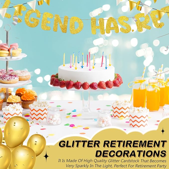 Fulmoon Pre Strung the Legend Has Retired Glitter Banner 9.8 ft Retirement Banner Retirement Party Decorations Garland Bunting for Men Women Gifts, No DIY(Gold)