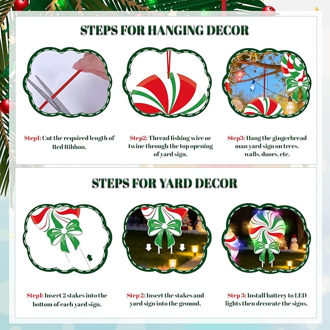 12 PCS Christmas Candy Yard Signs with LED Lights, Peppermint Lollipop Xmas Outdoor Decorations with Stakes, Christmas Garden, Yard, Lawn, Patio, Pathway Decor