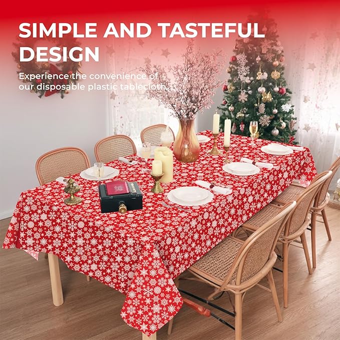 6 Pack Christmas Snowflake Tablecloth Disposable Plastic Tablecloth Table Cover for Christmas Party Decoration Supplies 54 x 108 Inches (Snowflake)