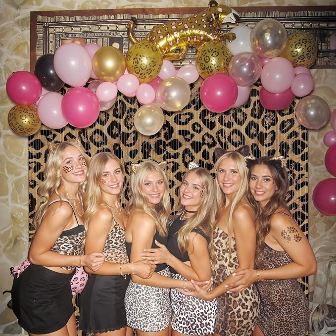 2 Pack Cheetah Backdrop Party Decorations Leopard Print Fringe Backdrop Foil Fringe Birthday Decorations for Wild Party Decor for Birthday, Bachelorette Photo Booth