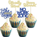 24Pcs Happy Retirement Cupcake Toppers Officially Retired Cake Toppers No Work Zone Adventure Begins Cupcake Picks Retirement Theme Farewell Birthday Party Decorations Supplies Gold Blue