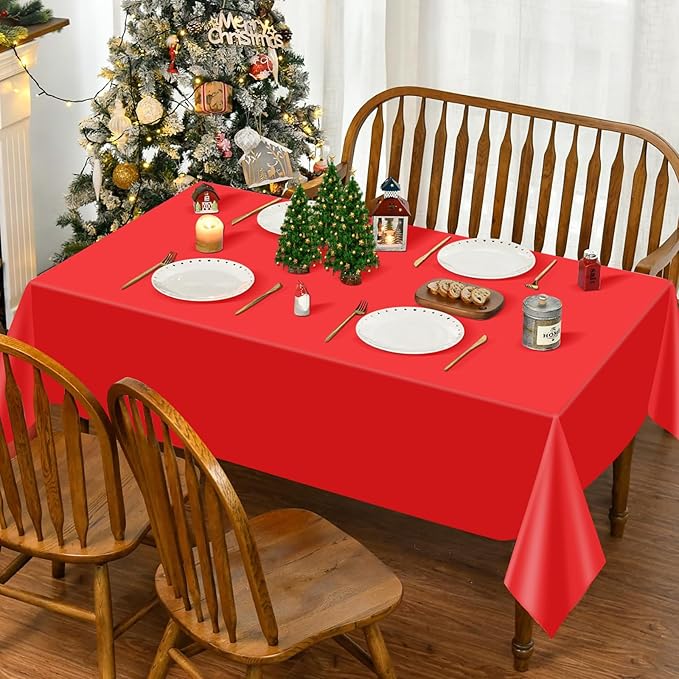 mwellewm 4 Packs Red Tablecloth, Plastic Red Table Cloth Christmas Tablecloth 54" × 72" Rectangle Disposable Tablecloths Waterproof Green Table Cover for Party Holiday & Gathering Use