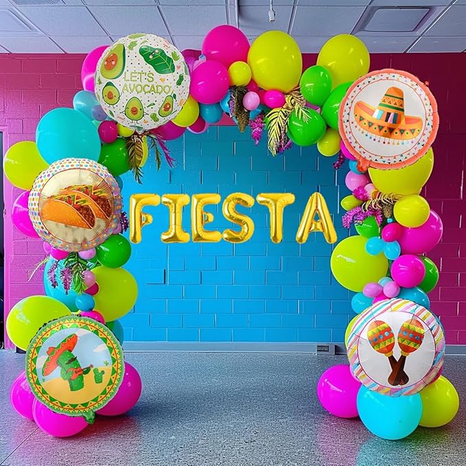 Cinco de Mayo Fiesta Balloon Garland Arch Kit, 160Pcs Rainbow Rose Red Pink Blue Yellow Green Blue Balloons for Mexican Fiesta Party Decorations