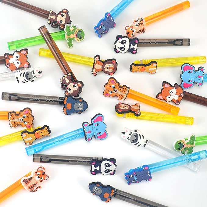 24PCS Animal Bubble Wands for Wild One Birthday Baby Shower Decorations Safari Jungle Theme Party Favors Supplies, Pinata Goodie Bags Filler, Classroom Prizes, Valentines Gifts, Easter Stuffers