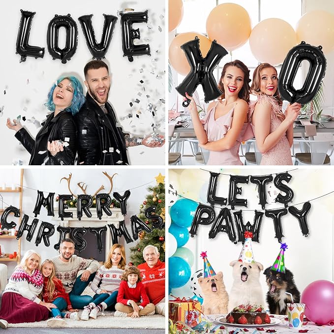 26 Pcs Black Letter Balloons,16 Inch Foil Alphabet Letter Balloons,Letter A-Z Balloon Banner Custom Phrase Balloon for Birthday Party Wedding Anniversary Decoration (Black 26pcs)