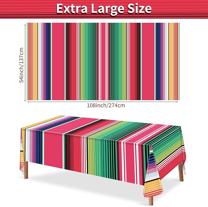 Hxezoc 3 Pack Disposable Plastic Mexican Serape Tablecloths, 54 x 108 Inch Mexican Striped Party Table Cover for Mexican Wedding Birthday Party Decorations Outdoor Indoor Party Supplies