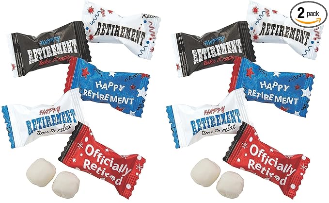 Fun Express Happy Retirement Buttermint Candy (108 Individually Wrapped Pieces - 14 Ounce) - Red, White, Blue, Black (Pack of 2)