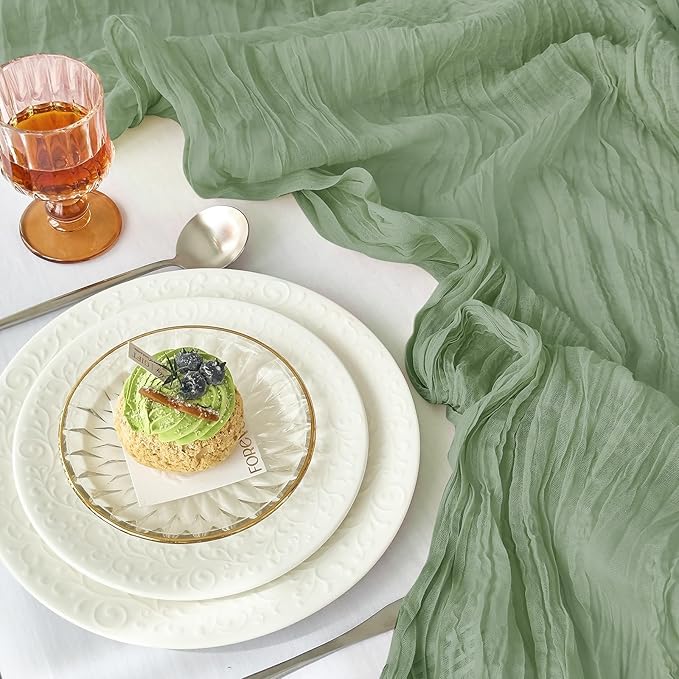 IVAPUPU 6 Pcs Cheesecloth Table Runner - 10ft Sage Green Easter Spring Boho Gauze Cheese Cloth Table Runners for Baby Shower Decoration Wedding Party Garden Farmhouse