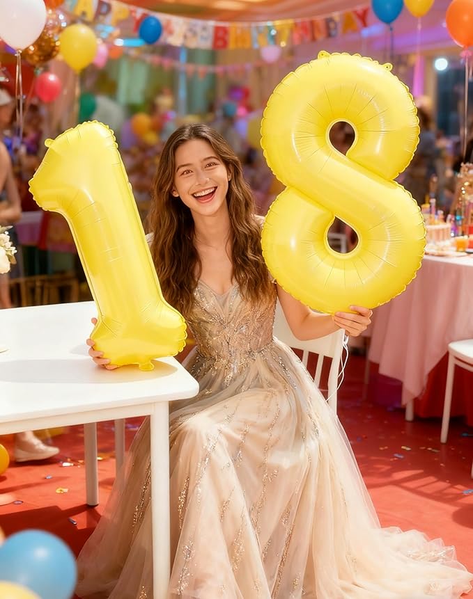 40 Inch Yellow 3 Large Number Balloon, 3 13 23 30 33 36 Yellow Birthday Party Decorations, Number Three Foil Balloons for Anniversary Party Graduations Celebration Supplies