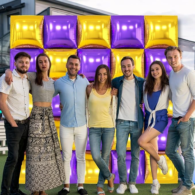 Metallic Purple Gold and Silver Double Sided Square Foil Balloons Wall,19 Inches Chrome Foil Balloons Tunnel Arch Kit for Bachelorette,Anniversary,Graduation,Birthday Party Background Decoration