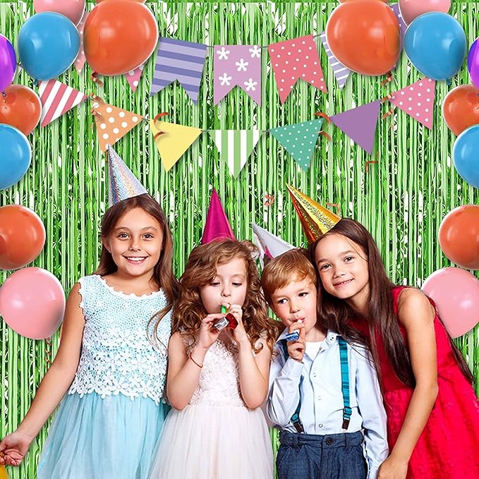 3 Pack Light Green Foil Fringe Curtains Backdrop, 3.28 x 8.2 Ft Metallic Streamers Tinsel Curtains Background for Photo Booth, Birthday, Halloween, Christmas, Thanksgiving, New Year Party Decorations