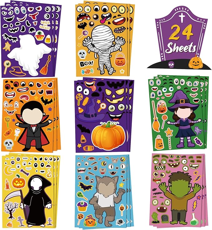 OHOME Halloween Party Favors - DIY Crafts Stickers for Kids | Kids Halloween Games Toys Gifts Treats Decorations Activities Party Supplies(24 Sheets)