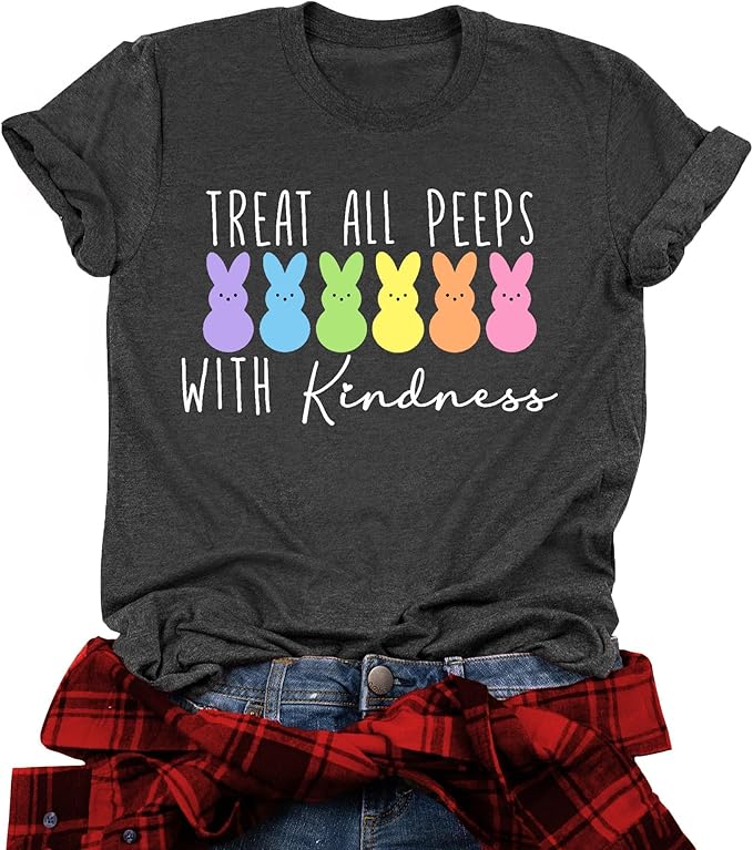 LAZYCHILD Women Easter Teacher Shirts: Funny Treat All with Kindness T-Shirt Bunny Rabbit Tee Tops