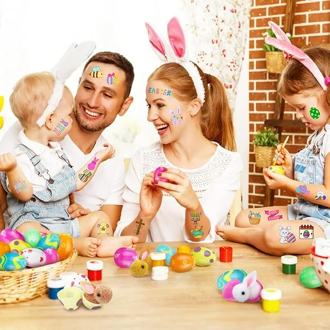 Easter Temporary Tattoos - Easter Party Decorations Stickers Easter Party Favors Accessories Supplies Eggs Hunt Bunny Basket Rabbit Suitable For Kids Teens Youth Adult Gift Idea 4 Sheets - 50Pcs