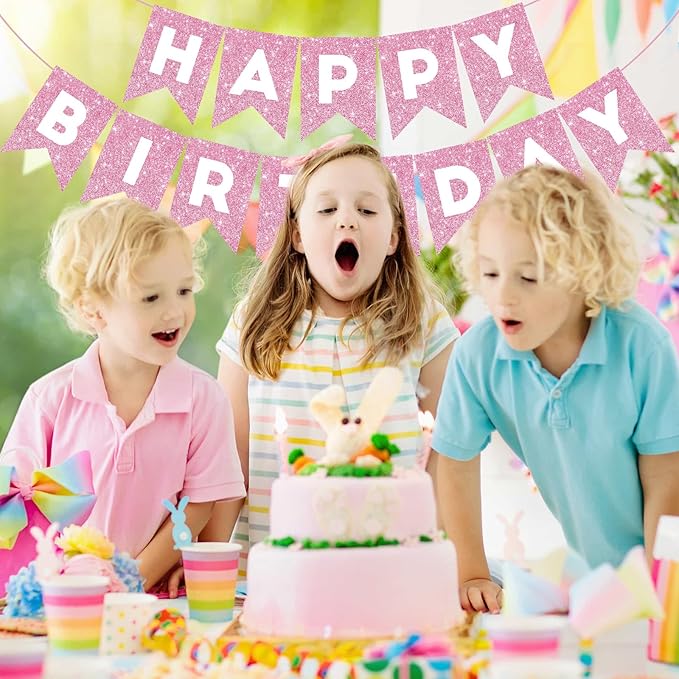 Hooqict Happy Birthday Banner Pink Birthday Decorations for Girls Women 1st 2nd 3rd 13th 21th 30th Pink Party Banner Garland Sign Party Supplies Wall Porch Door Hanging Decor