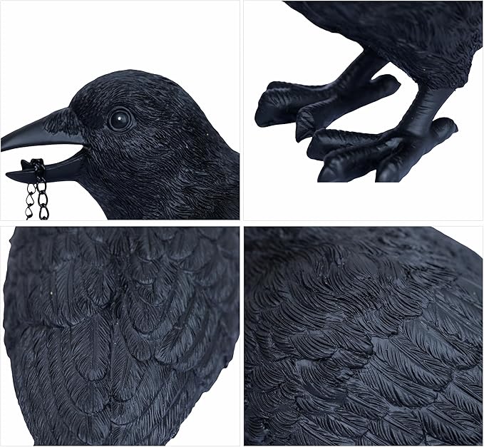 Gothic Home Decor Raven Lamp Tealight Candle Holder Halloween Decorations Indoor Fake Crow Light Holder Resin Black Bird Statue for Living Room Fireplace Entrance Holiday Spooky Ornaments