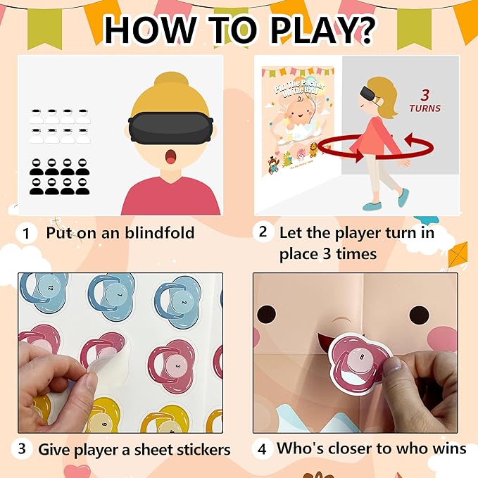Baby Shower Games Party Favors, Pin The Pacifier on The Baby Games, BabyShower Favors Birthday Party Supplies for Girl Boy - 48 Guests
