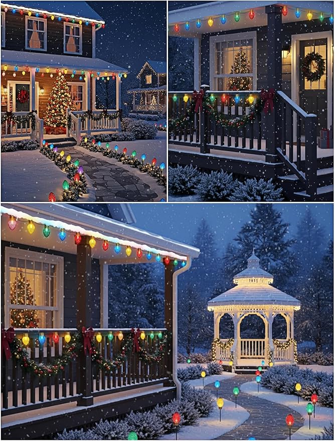 Jumbo Christmas Lights String,16FT C7 Giant Christmas Lights Decorations Connectable Hanging Lights with 10 Multicolor Strawberry Big Bulb for Roof Yard Garden Outside Decor