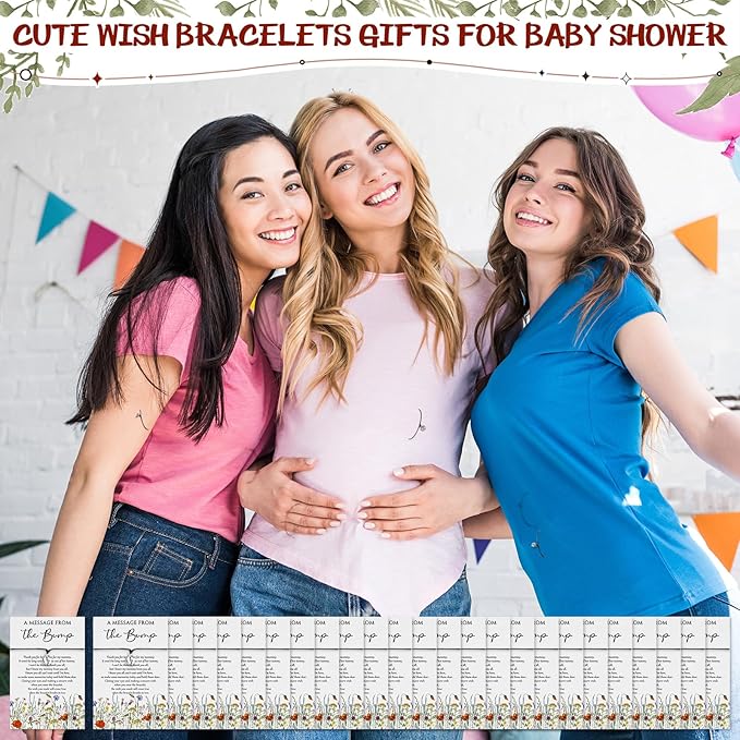 Thyle 50 Set Wildflower Baby Shower Favors for Guests Adjustable Bracelets with Message from the Bump Card Footprints Charm Baby Shower Bracelets for Gender Reveal Thank You Gifts