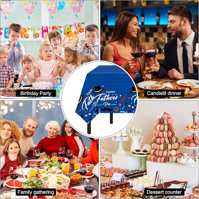 Childom Fathers Day Decorations for Party,132 Pcs Disposable Fathers Day Plates Tablecloth Cups Knives Spoons Forks for Party Supplies,Plates Tableware for Dads Birthday,Home,Brunch,Dinner,Serves 26