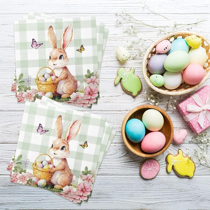 Easter Bunny Paper Napkins - 50Pcs Disposable Decorative Napkins for Easter Party, Spring Dinner, Bunny Themed Table Decorations