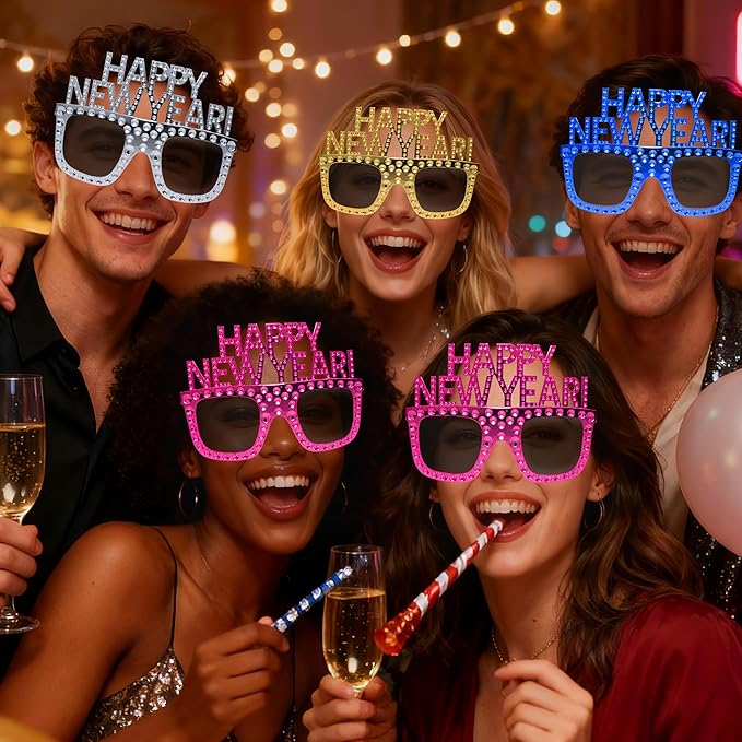 Happy New Year Eyeglasses 2026-8 Pack Party Supplies, Photo Booth Props for New Year's Eve Party Decor
