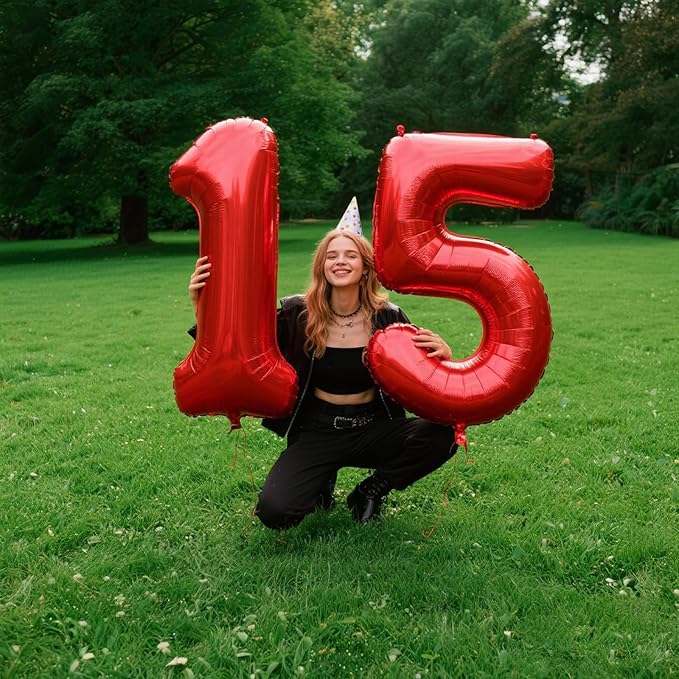 40 Inch Red Number 15 Digital Balloon,Jumbo Mylar Foil Helium Balloon for 15 Balloons for Birthday Party,Wedding Anniversary Party Decorations