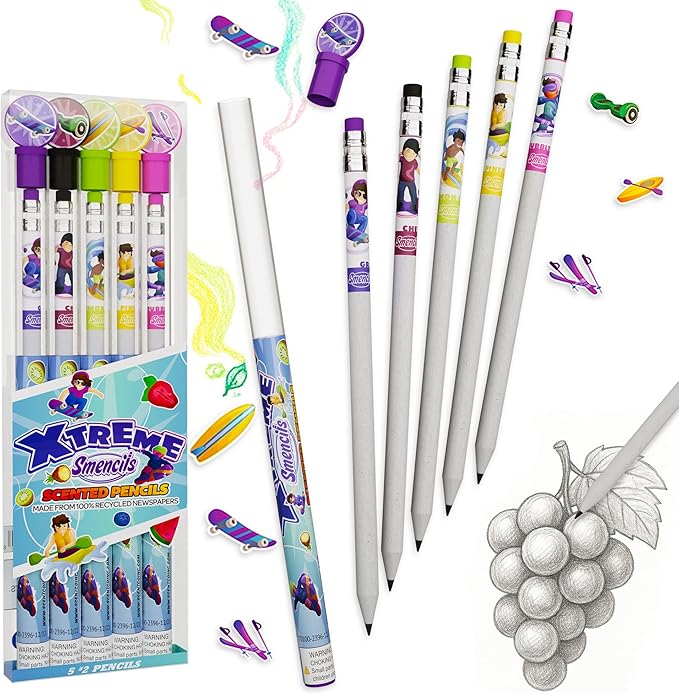 X-Treme Sports Smencils - Patented Gourmet Scented Pencils, 5 Count, Gifts for Kids, School Supplies, Classroom Rewards, Party Favors